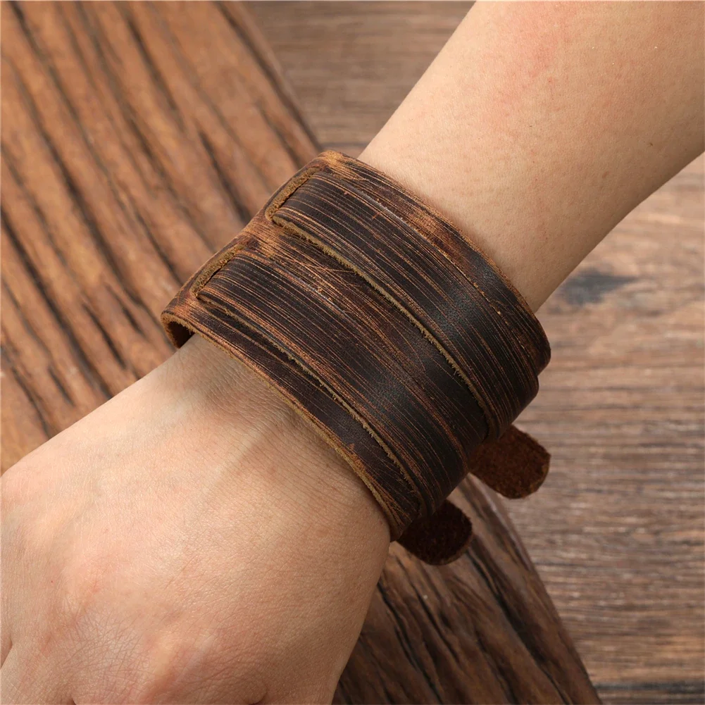 2024 повседневный мужской кожаный браслет классический коричневый регулируемый