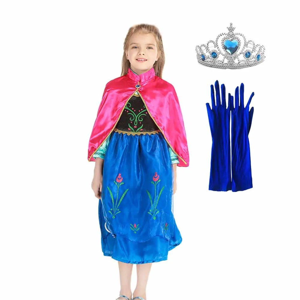 Платье Анны и Эльзы для девочек изящный костюм принцессы летние платья с высоким