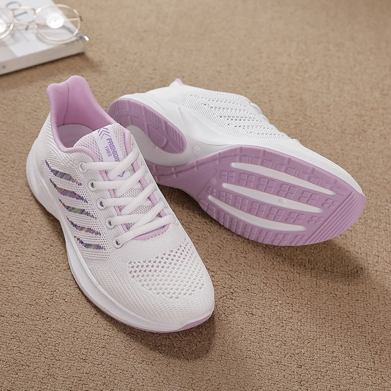 Sneaker Fashion Women's Running Shoes Light  Breathable Soft Lace Up Sneakers Women Knitted Sports Shoe  Zapatillas