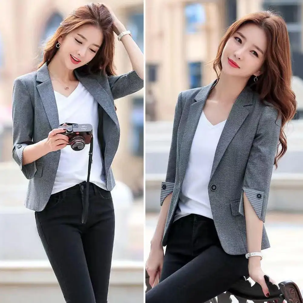 

Stylish Lady Coat Pockets Blazer Lapel Plus Size Business Lady Coat Thermal