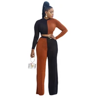 black straight trouser suit color matching long sleeved t shirtwide leg pants two piece african casual womens clothing spring