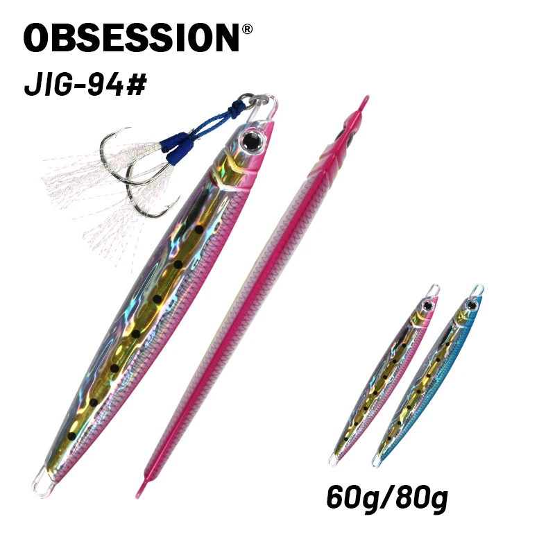 OBSESSION 60g80g Slow Fast Jigging Lure 3D Print Saltwater Fishing Lure Sinking Casting Vertical Metal Jig Assist Hook Hard Bait