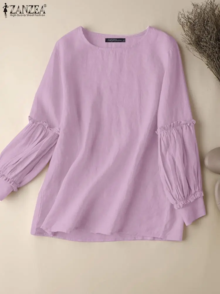 

Осенняя Женская модная богемная однотонная блузка ZANZEA 2022 элегантные винтажные Топы с длинным рукавом Повседневная Туника Блузки Женская р...