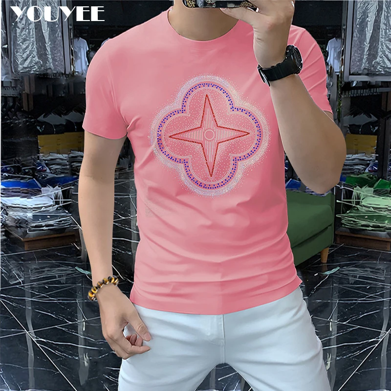 T-shirt da uomo 2022 Summer New Fashion Brand Designer Hot Diamond Logo T-shirt manica corta uomo prepotente rosa verde Top abbigliamento