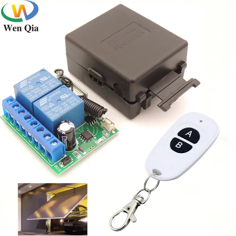 

WenQia-Universal DIY/Garage Door/Motor/Car Remote Controller Wireless Switch 12V 2CH Relay Receiver Module with Remote Keyfob
