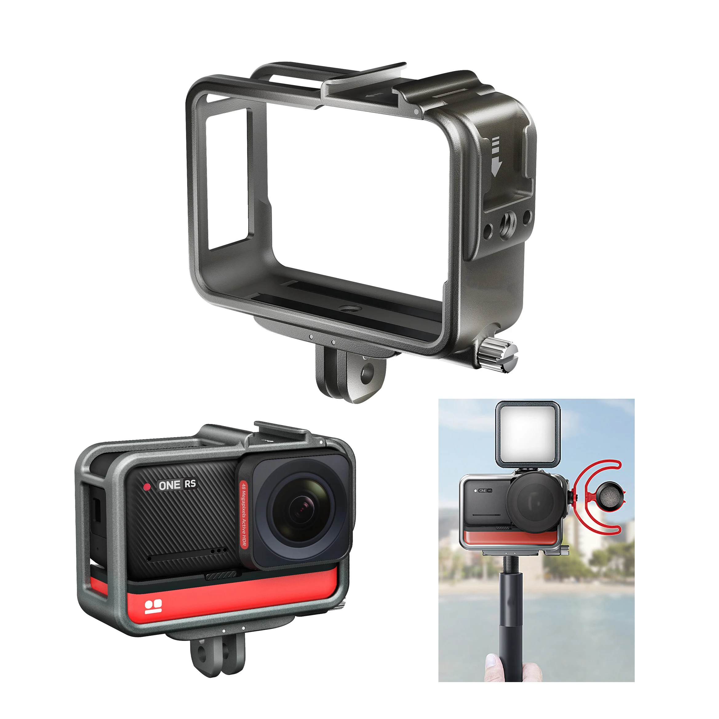 

For Insta360 One RS Action camera Aluminium Alloy Frame Case Rabbit Cage Protection Frame with Cold Shoe for LED Light Mic Vlog