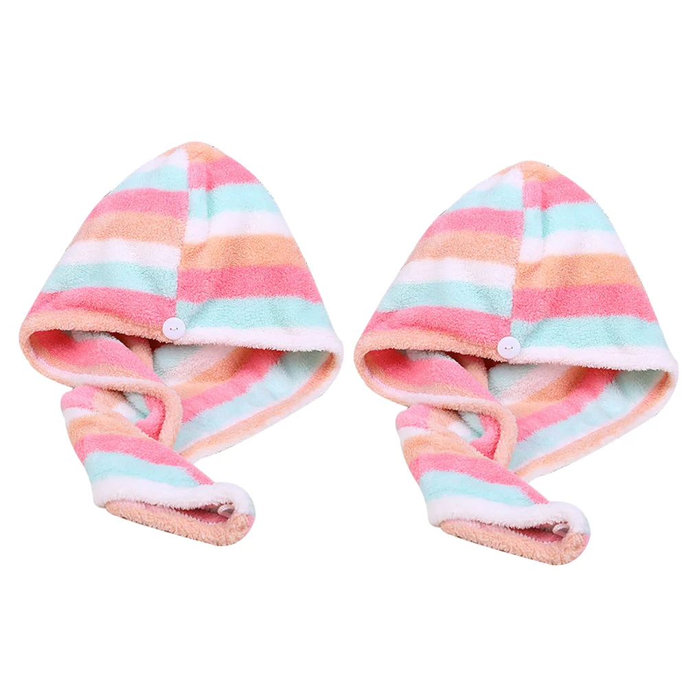

2pcs Striped Shower Cap Microfiber Comfortable Absorbent Multicolor Bath Cap Hair Drying Wrap