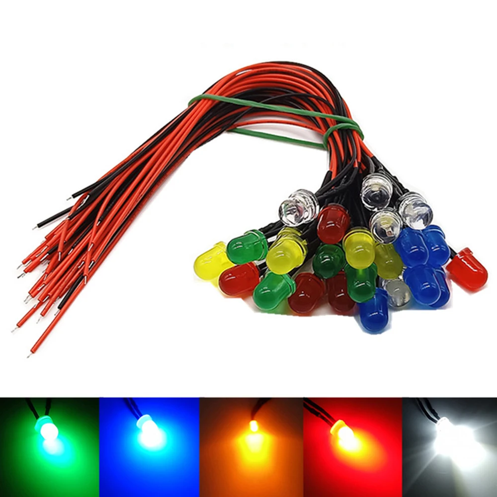 

10Pcs 3mm LED Light Lamp Emitting Diodes 20cm Bulb LEDs Prewired For DIY Home Decoration DC 3V 5V 9V 12V 24V 36V 48V 110V 220V