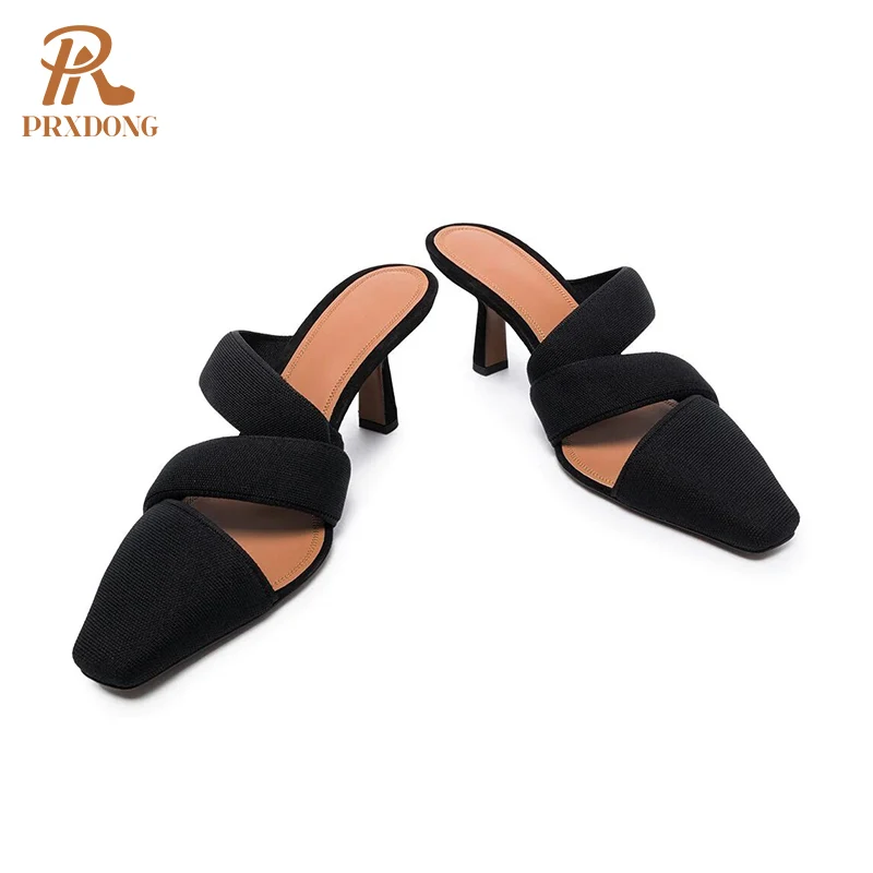 

INS Fashion Women Sandals 2022 Summer Sexy High Heels Ponied Toe Black Beige Dress Casual Lady Shoes Slippers Plus Size 33-43