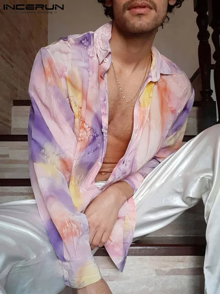 

INCERUN Tops 2022 Stylish Hot Sale Men's Printed Blouse Male Long Sleeves Leisure Fashion Casual Turnd-down Collar Shirts S-5XL