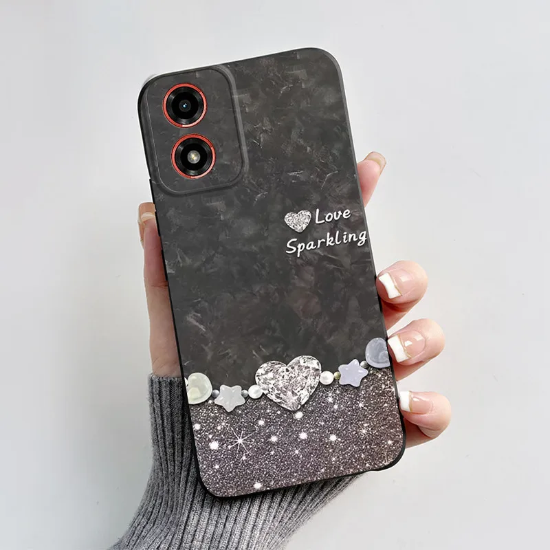 Для Motorola Moto G04 G04s Новый 2024 дизайн с рисунком сердца черный мягкий силиконовый