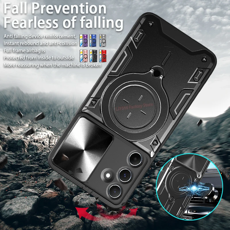 Для Samsung Galaxy M35 5G чехол Armor Slide Camera для телефона M 35 35M магнитный держатель кольцо