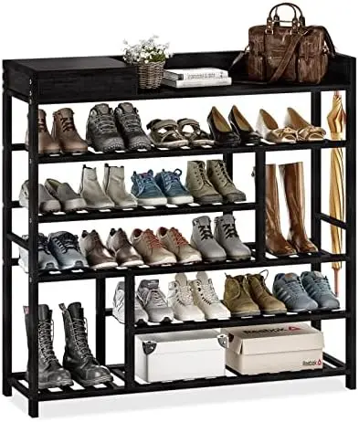 

for Entryway, Bamboo Shoe Organizer with Small Storage Box (Dark Brown)