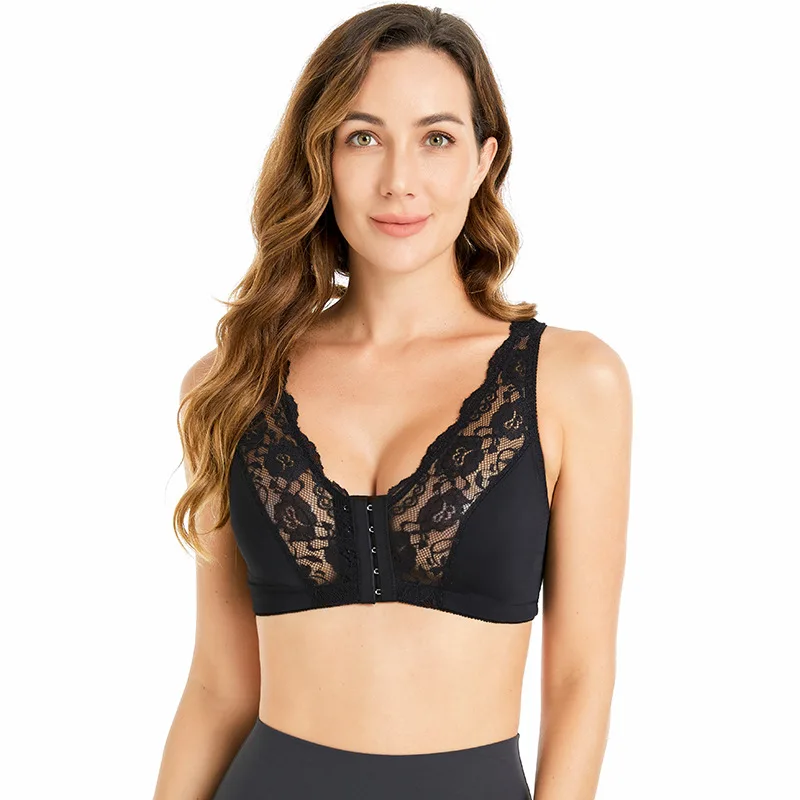 

Lace Bra Corset Underwear Post Surgery No Steel Ring Front Hook Breasted Bras Yoga Running Shockproof Push Up Brassiere