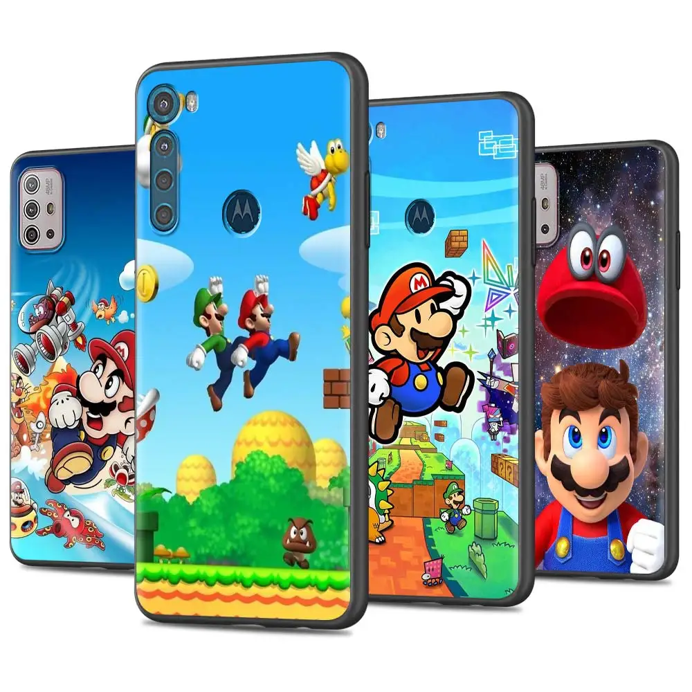 black phone case for motorola moto g30 g60 g9 play one fusion g8 power e6s flexible coques one hyper sac mario mushroom free global shipping
