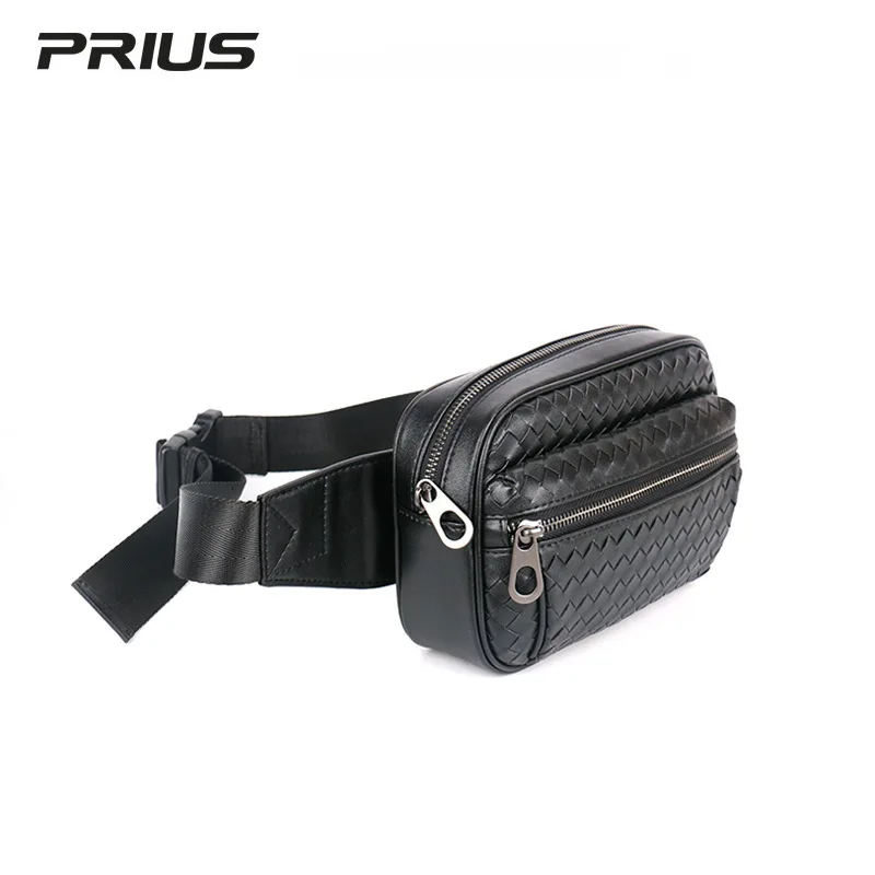 Men's Pockets Woven Leather Small Chest Pack Youth Bag Multi-Function Storage Bag Brand Design New Fashion Mobile Phone Bag