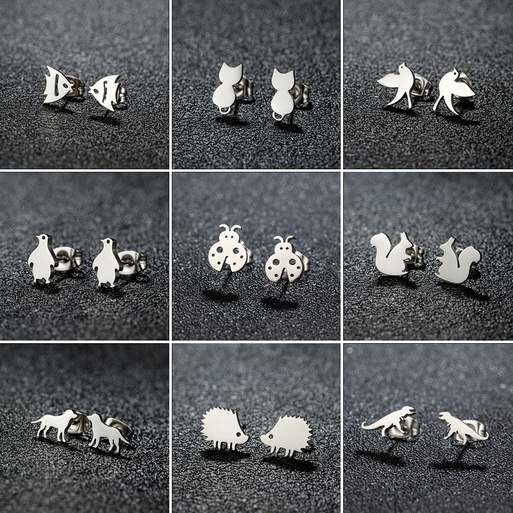 Серьги-гвоздики женские из нержавеющей стали в виде милых пингвинов