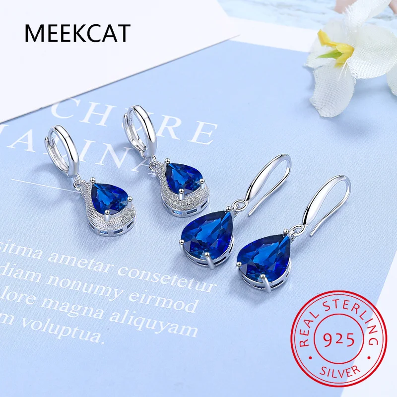 Женские висячие серьги из стерлингового серебра 925 пробы с синим сапфиром 12 карат