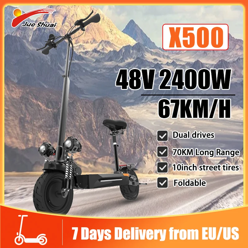 

Jueshuhai 67KM/H Electric Scooter for Adults 48V 2400W Kick Scooter Electric with Seat Foldable Escooter Turn Signal EU US Stock