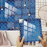10pcs dream blue tiles stickers kitchen backsplash oil proof bathroom waterproof home decor wall decals peel stick art mural