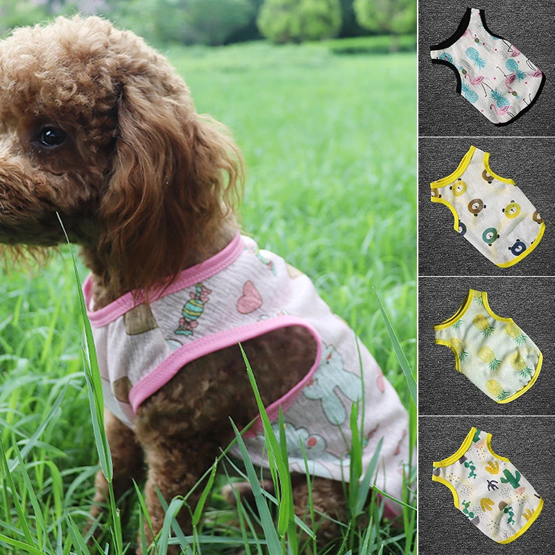 

Summer Dog Vests Cartoon Dog Clothes Cat T-shirt Beach Clothes Vest Sun Protection Clothing For Cats Breathable Pet Clothing