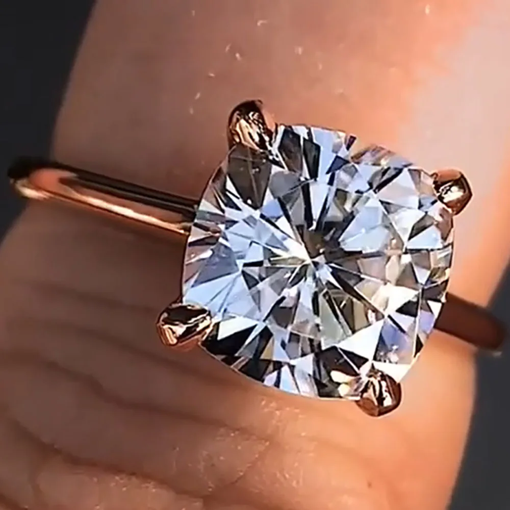 Custom Solid 14K Rose Gold Women Wedding Party Anniversary Engagement Ring 1 2 3 4 5 Ct Cushion Moissanite Diamond Luxury
