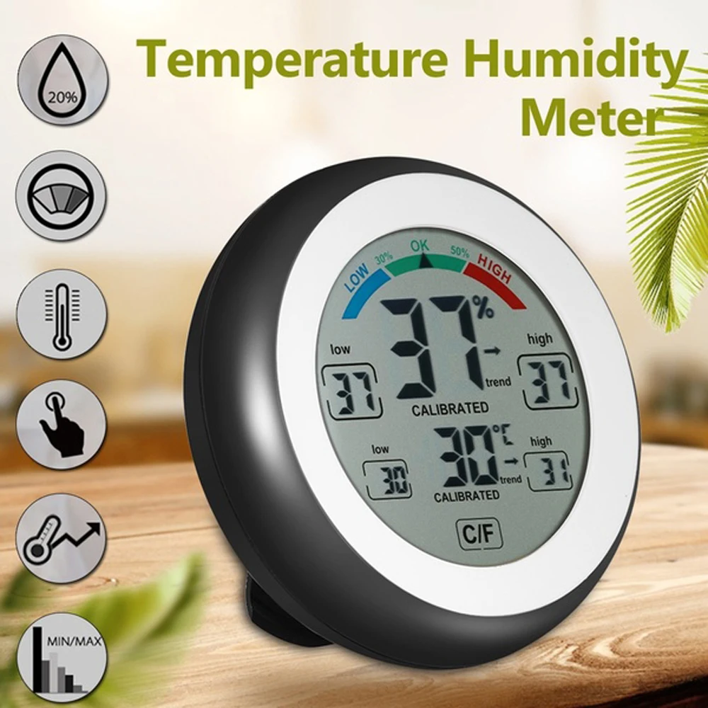 

Термометр с цифровым ЖК-дисплеем, комнатный гигрометр, электронный измеритель температуры и влажности, метеостанция с сенсорным экраном дл...