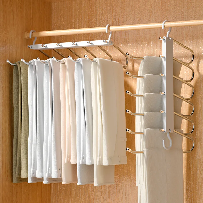 

6 Layers Folding Pants Hanger Household Wardrobe Clothes Storage Rack Stainless Steel Trouser Hanger Space Saving Organizer