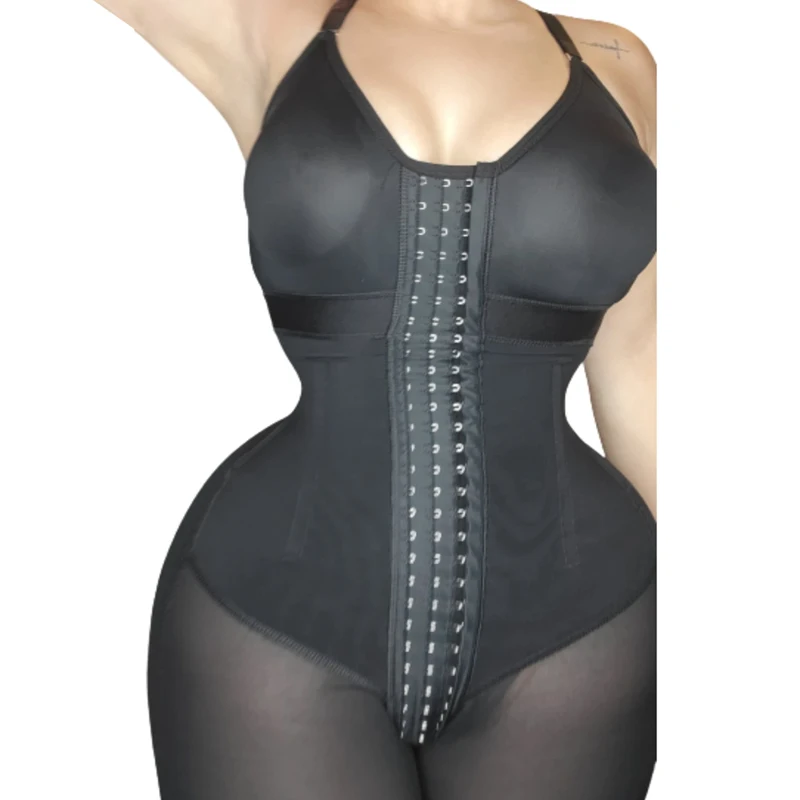 Knee Length Body Shaper With Hook-Eye Recovery Compression Faja Women'S Tummy Control Shapewear