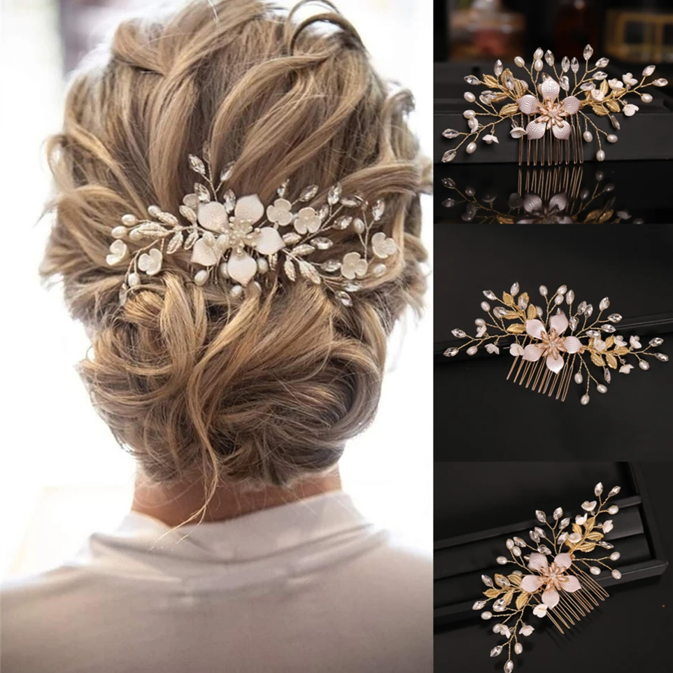 

Crystal Flower Leaf Pearl Hair Comb Pin Band Headband Tiara For Women Briade Girl Party Wedding Bridal Hair Accessories Jewelry