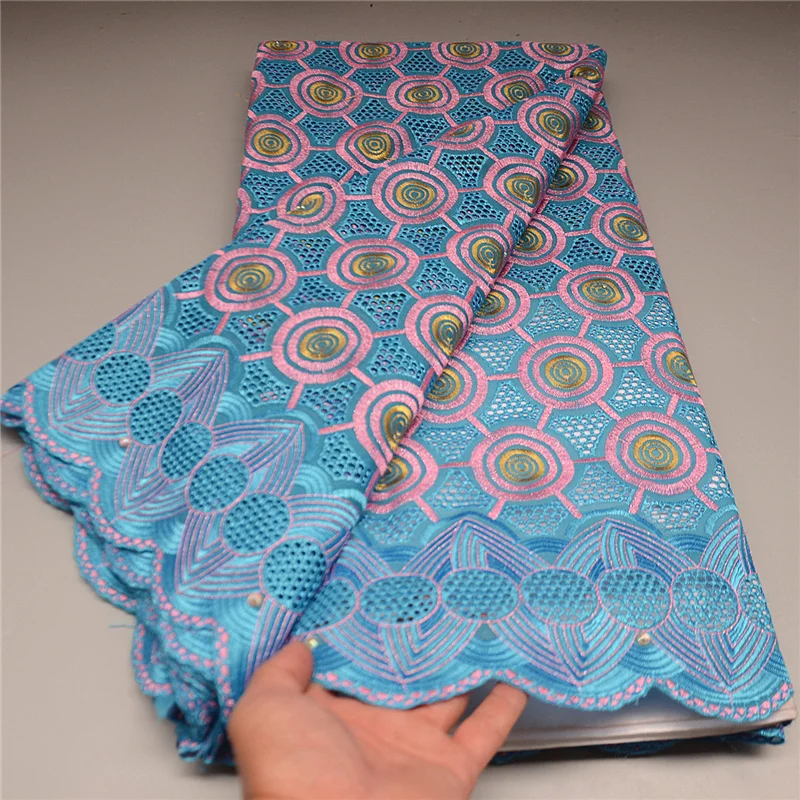 

5 Yards Swiss Fabric Latest Heavy Beaded Embroidery African Cotton Voile Lace Popular 2022 Dubai Style For wedding Party HL