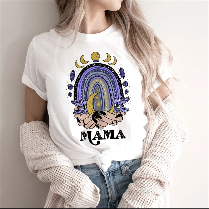 

T-shirt Aesthetic Crystal Mama Tshirt Mom Tops Wiccan Tshirt Vintage Women Short Sleeve Graphic Witch Top Tee Shirt