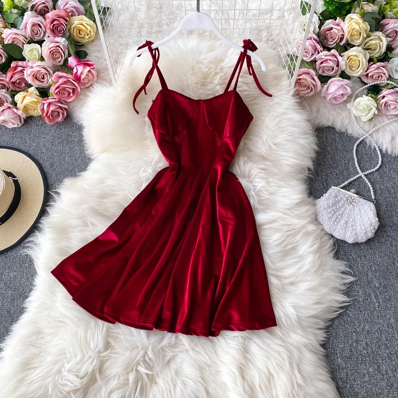 

Party Dress Spaghetti Strap V-Neck Velvet Dresses Sleeveless Vintage Vestidos Female Bodycon De Mujer Women Clothes Dropshipping