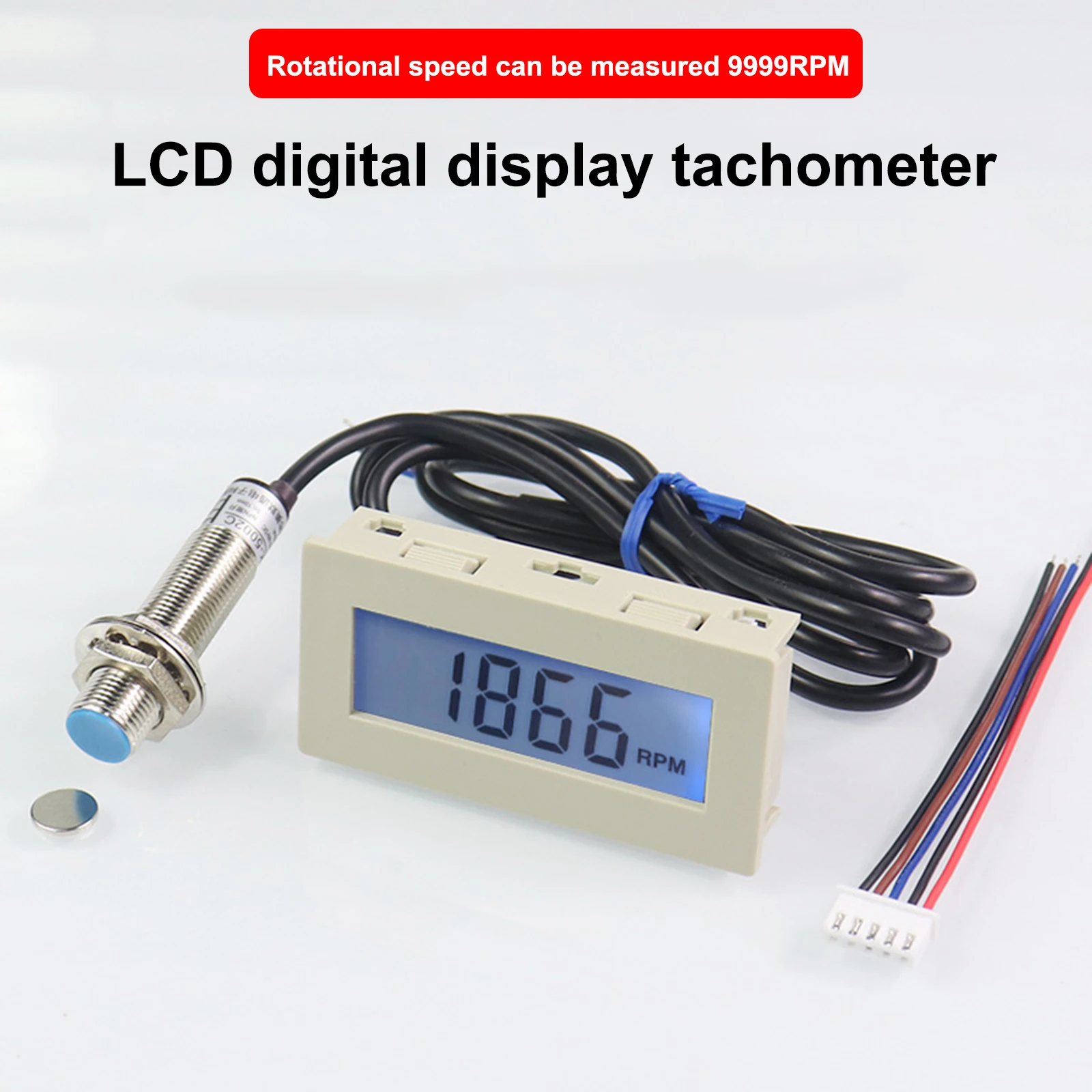 

DC 8-24V 40mA 10-9999RPM LCD Tachometer Hour Meter Motor Waterproof Display for Engine Tachometer with Hall Switch Sensor