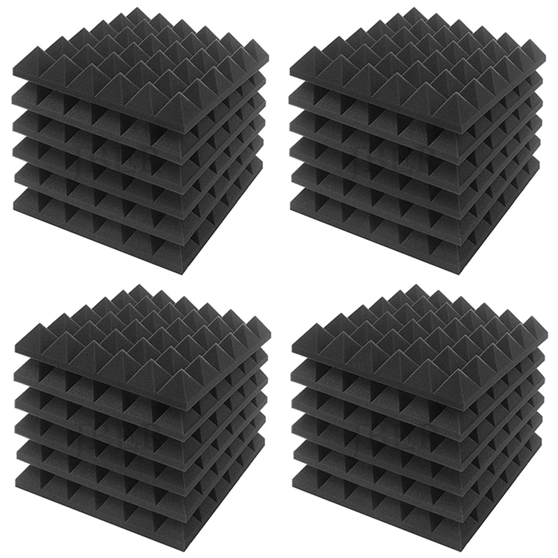 

24 Piece Charcoal Acoustic Panel Studio Foam Wedge Fireproof Insulation Liner Siding 30 X 30 X 5Cm (Black)