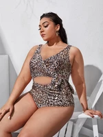 one piece swimsuit large size plus fat mm sexy leopard print open waist and abdomen new hot spring summer beach vacation