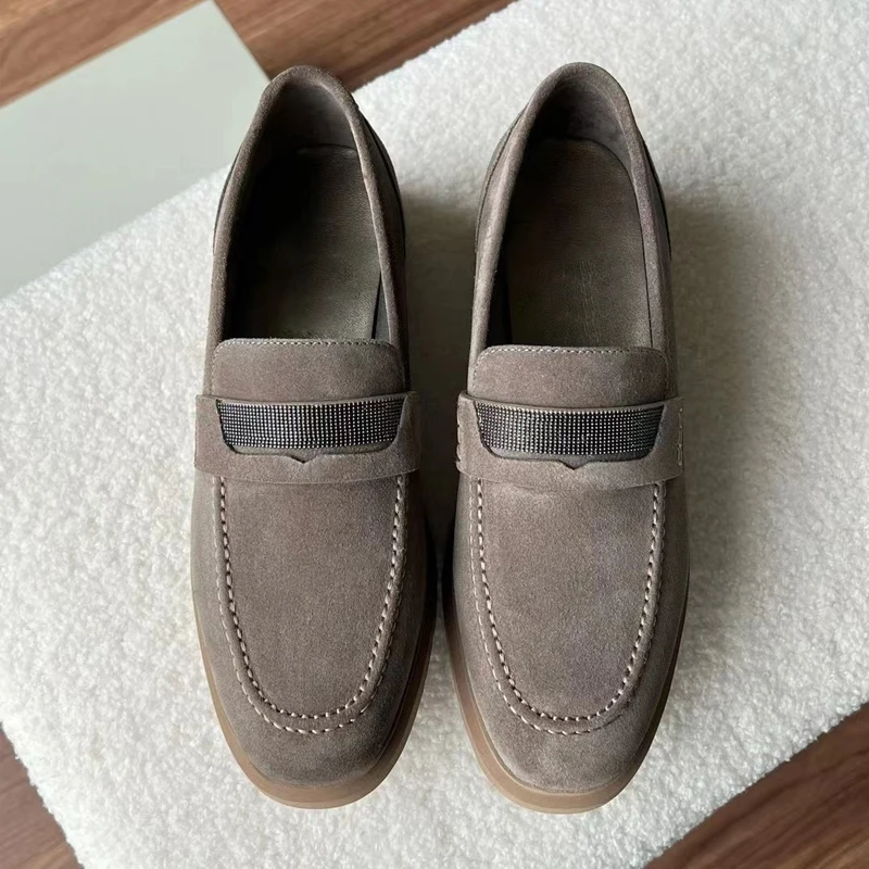 

Brunello BC 2023 Spring New Women's Flat Shoes Casual Solid Suede penny Beadwork Loafer For Woman 231MZSFG2370