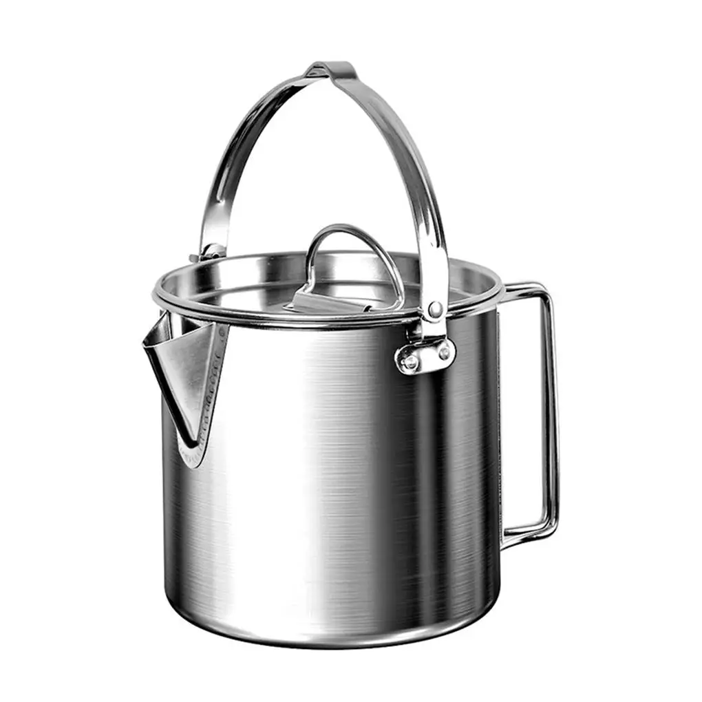 

1 2L Outdoor Stainless Steel Kettles Hanging Pot Lightweight Camping