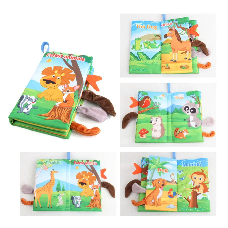 

1Pcs Early Education Infant Three-Dimensional Cloth Book Hand Tearing Baby Tail Cloth Book English Ocean Forest Palm Cloth Book