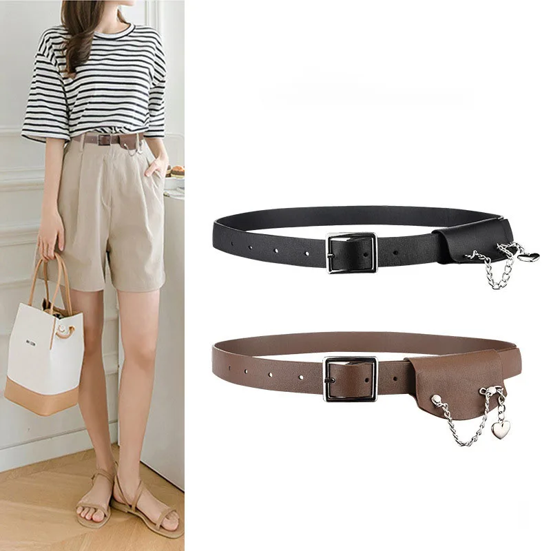 Mini Waist Bag Women Fashion Chain Belt Simple And Elegant Pu Leather Belt Decorative Trousers Jeans Versatile Net Red Waistband