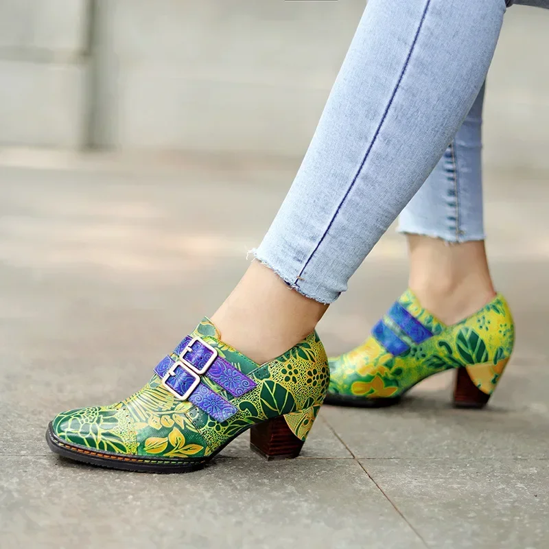 Koznoy/женские туфли-лодочки из овчины 4 см с этническим принтом Aurumn большие размеры