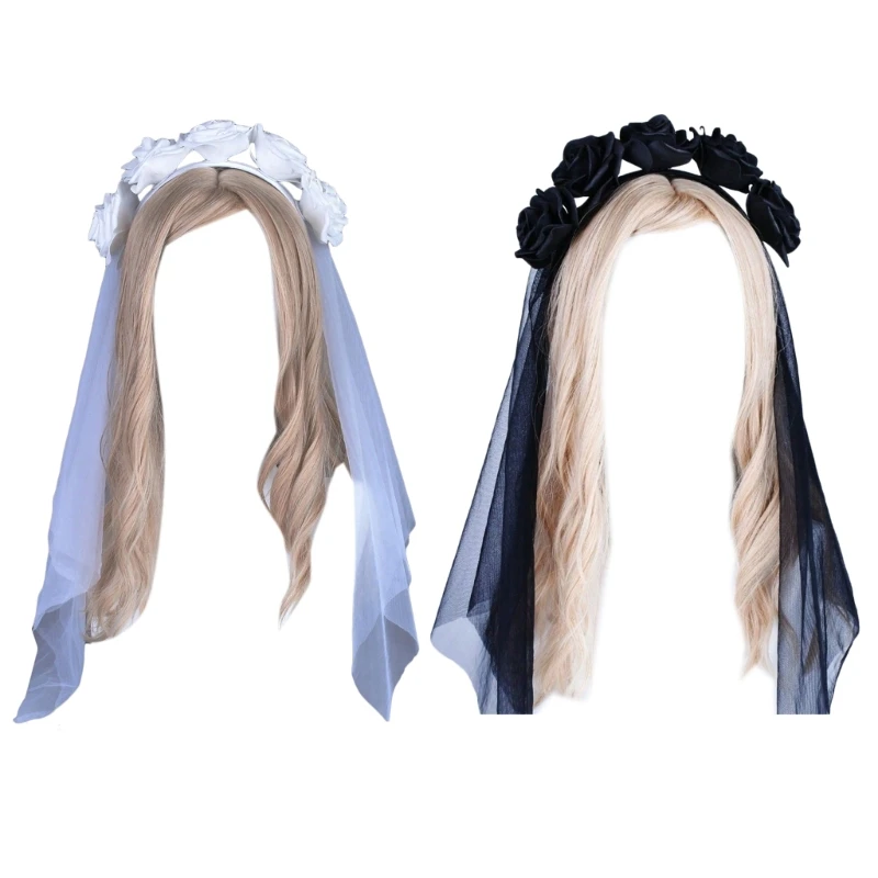 

Halloween Party Veil Hairband Gothic Rose Flower Headband Women Cosplay Costume Headgear Festival Headpiece Accessories