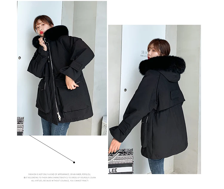 Winter Jackets Women Parkas 2022 New Snowsuit Fashion Long Sleeves Loose Hooded Korean Coats Solid Fur Collar Female Clothing
