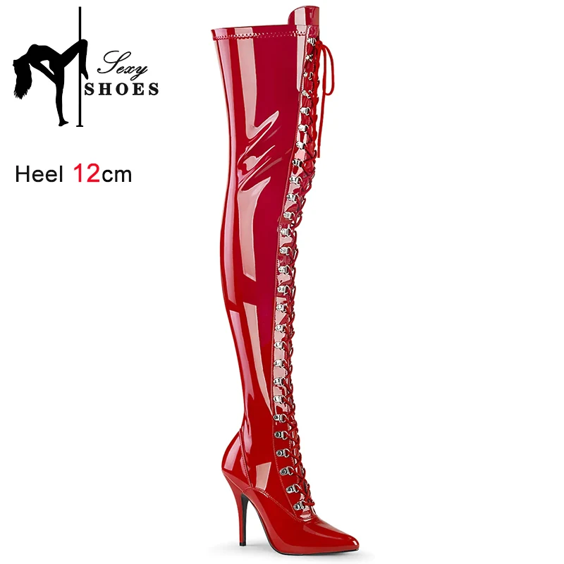 

Over-the-Knee 12CM/5Inchs Sexy Women Boots New Black High Heels Shoes Thigh High Boots Spring Leather Long Stripper Shoes Female