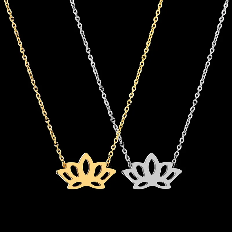 

Hollow Lotus Pendant Necklace For Women Gold Chain Necklaces Accessaries Stainless Steel