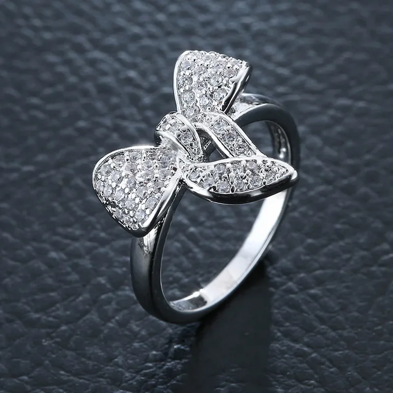 Модные кольца с бантом из циркона простые позолоченные обручальные для женщин