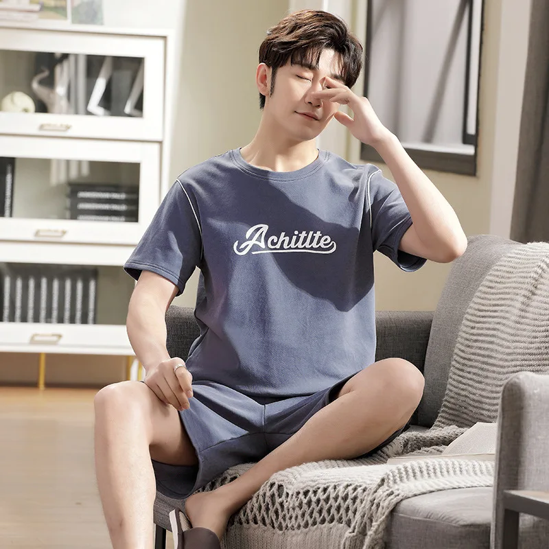 Mens Plus Size M-4XL Lounge Wear Fashion Cotton Pajamas Summer Short Pjs Set Homewear Man Nightwear Home Clothes Drop Ship