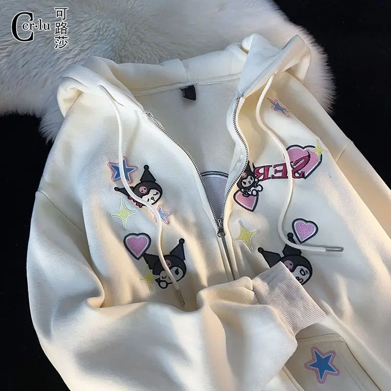 

Толстовка Sanrio Kuromi Kawaii с капюшоном, милые Мультяшные Парные толстовки оверсайз, новая осенняя/зимняя одежда, пальто с капюшоном Y2k аниме для девочек и мальчиков, подарок