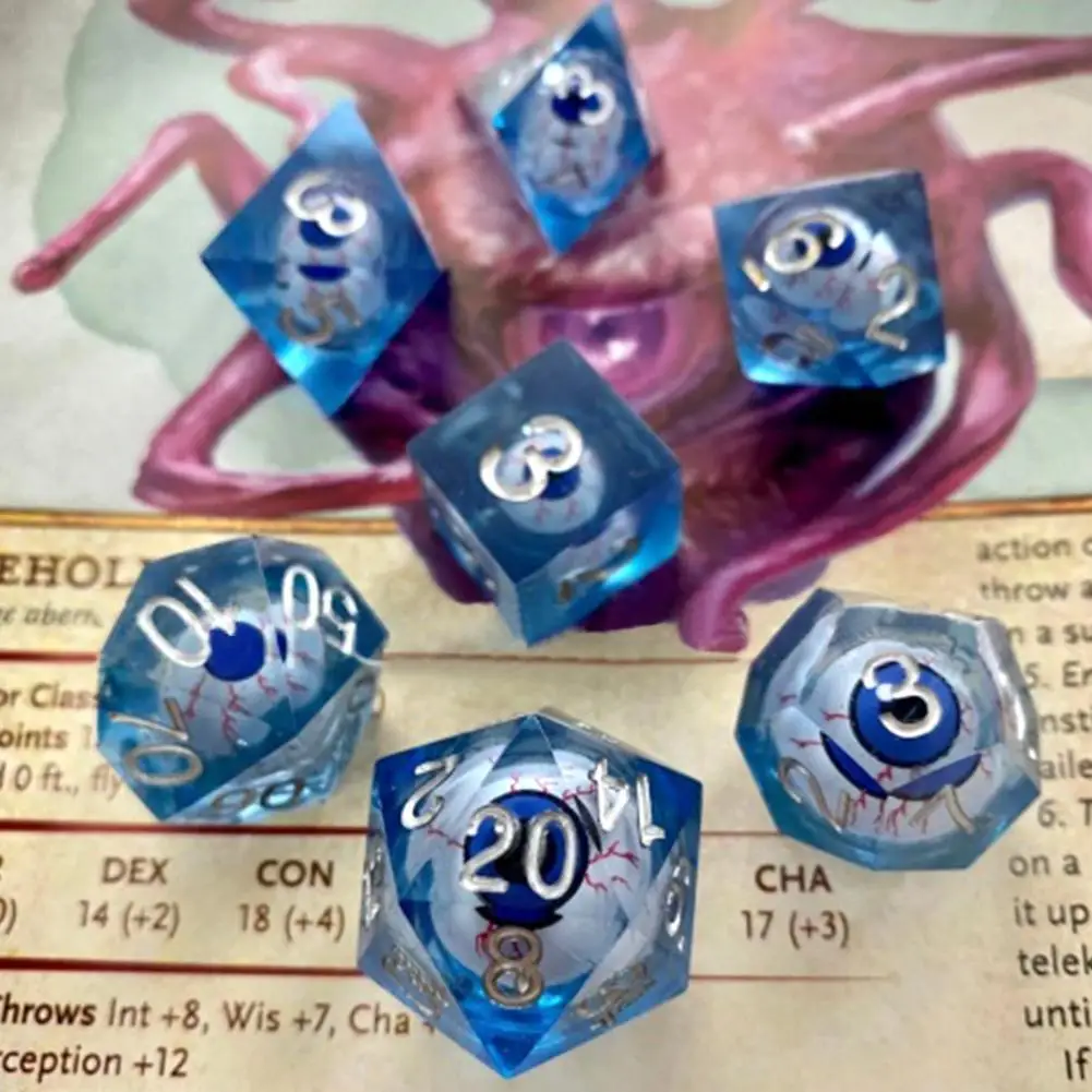 

7Pcs Polyhedral Dice Set Death Peep Eye Liquid Core Manual Dice Transparent Handmade Dice Set With Sharp Edges Kid Birthday Gift
