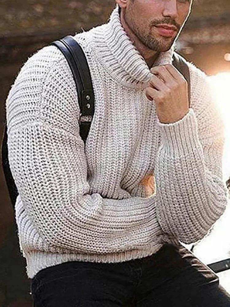 

Водолазка в британском стиле, Мужская однотонная одежда с длинным рукавом, осенне-зимние вязаные пуловеры, мужские теплые Повседневные вязаные топы, рубашки